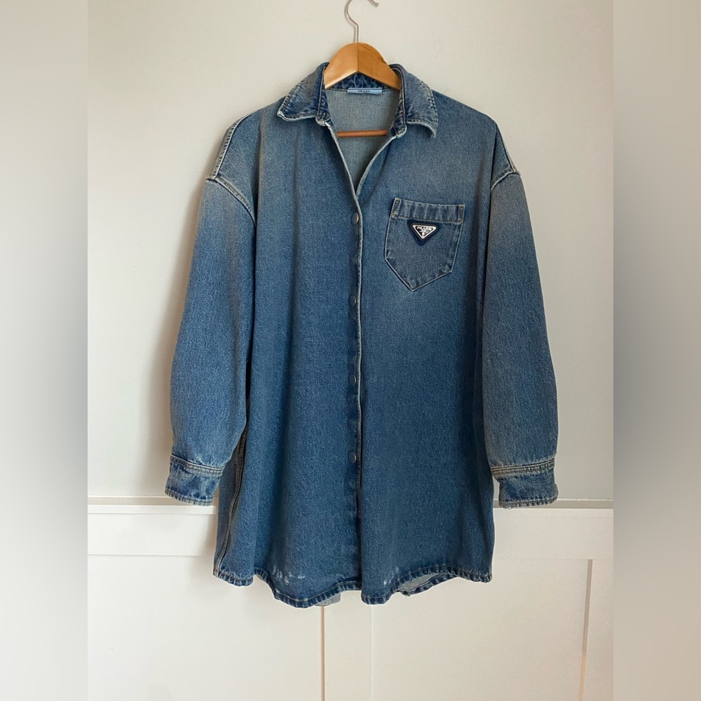 Prada denim shirt dress.